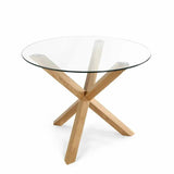 Belgravia Rustic Round Glass Dining Table With Solid Natural Oak Legs 4-6 Seater