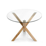 Belgravia Rustic Round Glass Dining Table With Solid Natural Oak Legs 4-6 Seater