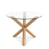 Belgravia Rustic Round Glass Dining Table With Solid Natural Oak Legs 4-6 Seater