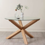 Belgravia Rustic Round Glass Dining Table With Solid Natural Oak Legs 4-6 Seater