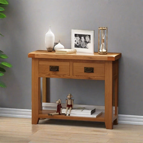 rustic-solid-oak-hallway-console-table-with-double-drawer