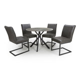 100cm-Grey-Industrial-Grey-Stone-Round-Dining-Set-Black-Crossover-Base-4-Seater