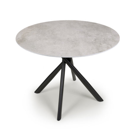 100cm-Grey-Industrial-Grey-Stone-Round-Dining-Set-Black-Crossover-Base-4-Seater