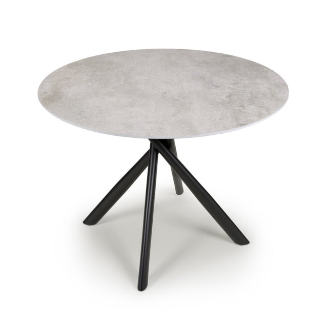 100cm-Grey-Industrial-Grey-Stone-Round-Dining-Set-Black-Crossover-Base-4-Seater