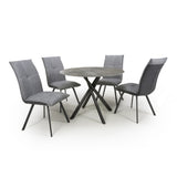 100cm-Grey-Industrial-Grey-Stone-Round-Dining-Set-Black-Crossover-Base-4-Seater