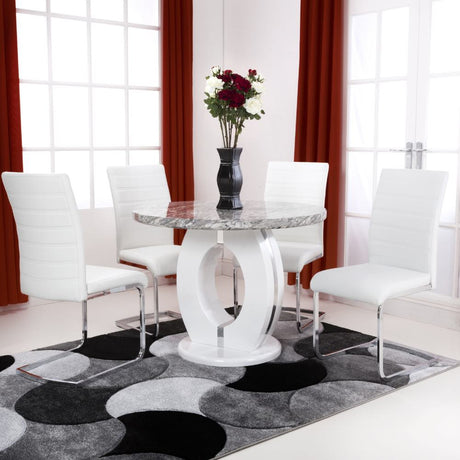 100cm-Grey-Modern-Marble-Round-Dining-Table-White-High-Gloss-Pedestal-Base-4-seater