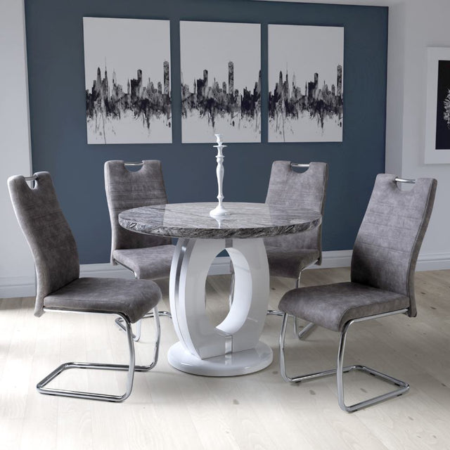 100cm-Grey-Modern-Marble-Round-Dining-Table-White-High-Gloss-Pedestal-Base-4-seater