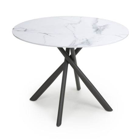 100cm-White-Industrial-White-Marble-Round-Dining-Set-Black-Crossover-Base-4-Seater