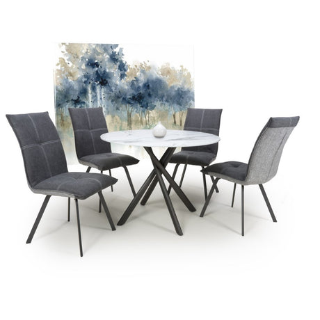 100cm-White-Industrial-White-Marble-Round-Dining-Set-Black-Crossover-Base-4-Seater