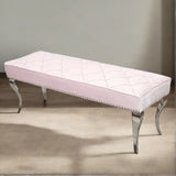 Classic Royal Style Soft Velvet Dining Bench 140cm With Chrome Legs