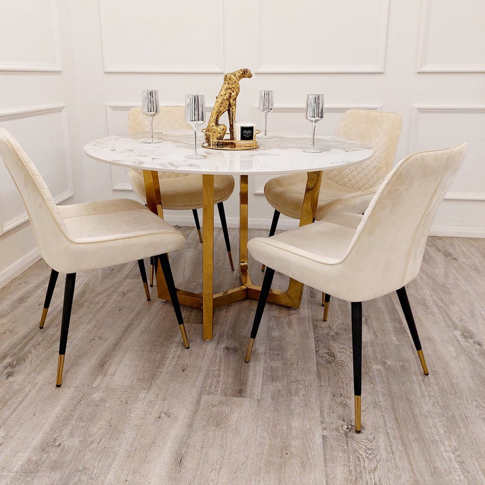 White round marble dining store table and chairs